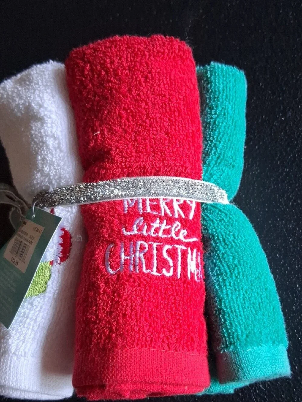 St. Nicholas Round Red White Teal Holiday Washcloth Trio